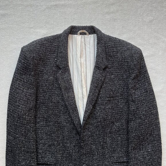 Vintage 90s Cosi L'Uomo B&W Wool Blend Boucle Blazer Jacket Sports Coat Size 44R - Picture 2 of 7